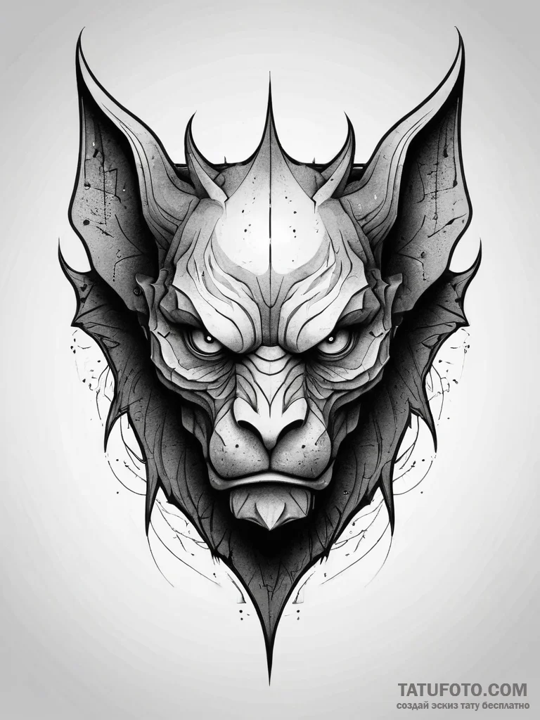 Gargoyle, ink illustration for tattoo, black... - эскиз тату (№1751309632_0, 30.06.2025 18:53) — Tatufoto.com