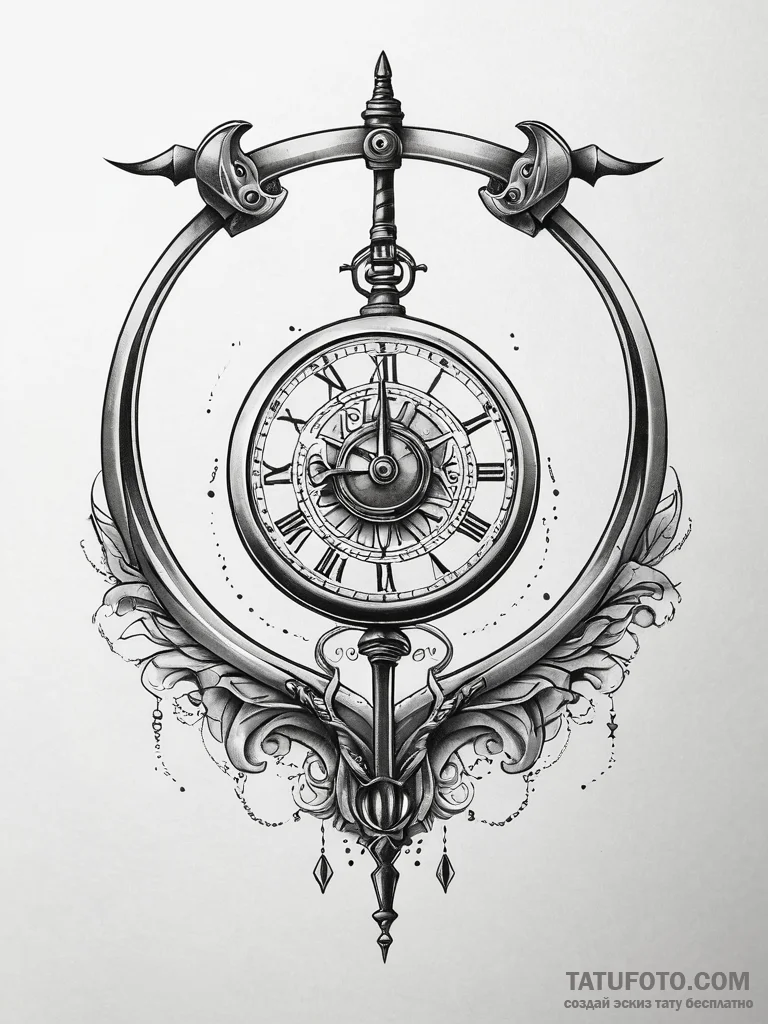 Pendulum of a clock swinging a scythe, tattoo... - эскиз тату (№1751310588_0, 30.06.2025 19:09) — Tatufoto.com