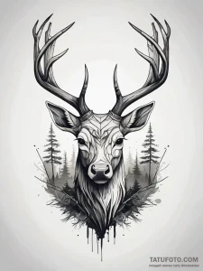 Abyssal stag in ruined forest, tattoo sketch... - эскиз тату (№1751310657_0, 30.06.2025 19:10) — Tatufoto.com