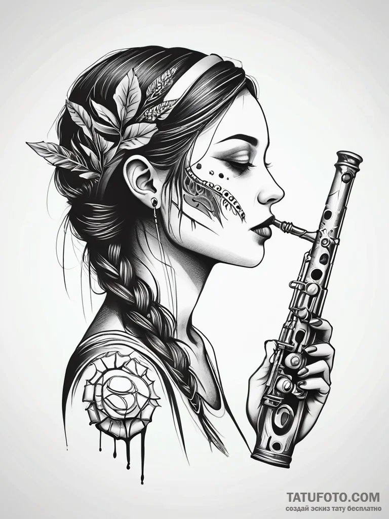 Bone flute calling spirits, concept art for t... - эскиз тату (№1751310782_0, 30.06.2025 19:13) — Tatufoto.com