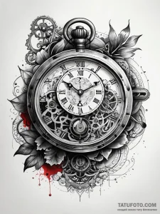 An antique pocket watch with visible intricat... - эскиз тату (№1751312563_0, 30.06.2025 19:42) — Tatufoto.com