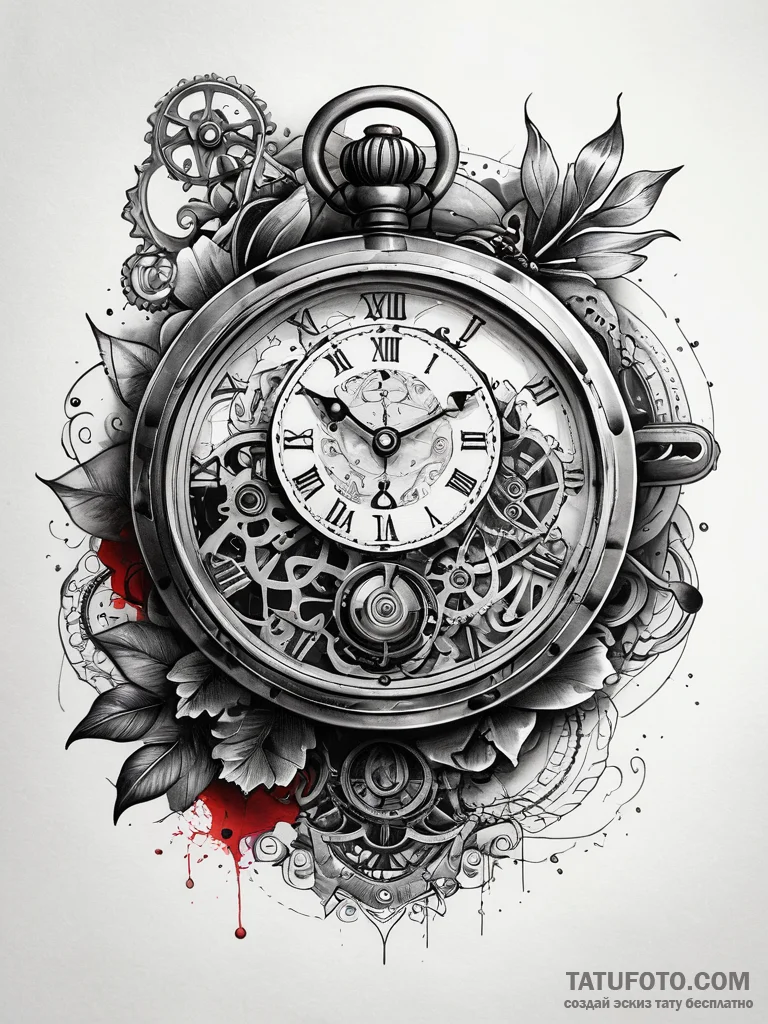 An antique pocket watch with visible intricat... - эскиз тату (№1751312563_0, 30.06.2025 19:42) — Tatufoto.com