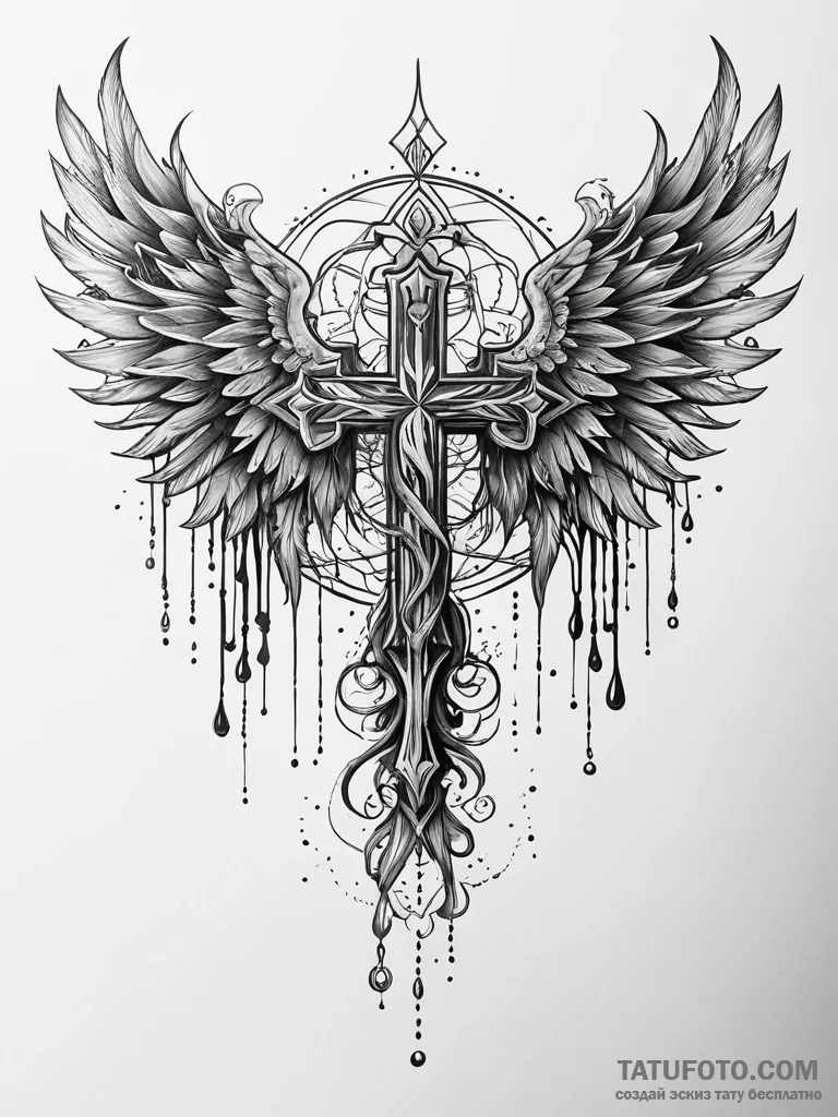 Cursed wings dripping shadows, tattoo sketch... - эскиз тату (№1751312627_0, 30.06.2025 19:43) — Tatufoto.com