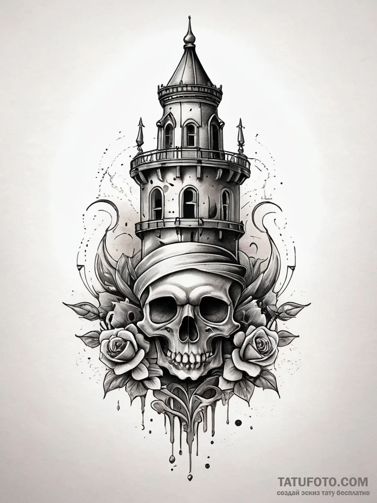 Bone tower crumbling in void, artistic tattoo... - эскиз тату (№1751313404_0, 30.06.2025 19:56) — Tatufoto.com