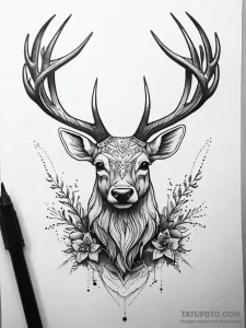 Dark stag emerging from fog, tattoo drawing o... - эскиз тату (№1751313467_0, 30.06.2025 19:57) — Tatufoto.com