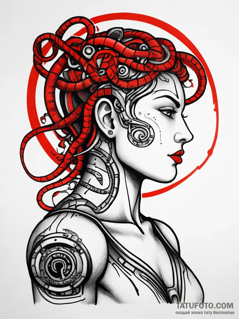 Perseus holding the head of a robotic medusa,... - эскиз тату (№1751313529_0, 30.06.2025 19:58) — Tatufoto.com