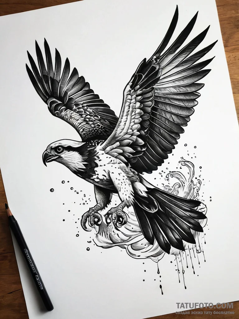 Osprey catching a fish, symbolizing decisive... - эскиз тату (№1751314038_0, 30.06.2025 20:07) — Tatufoto.com