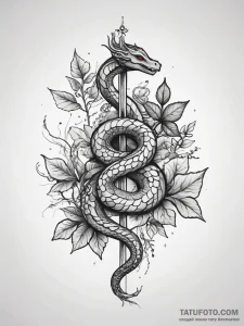 Glyph-etched serpent crowned in ivy, tattoo d... - эскиз тату (№1751314101_0, 30.06.2025 20:08) — Tatufoto.com
