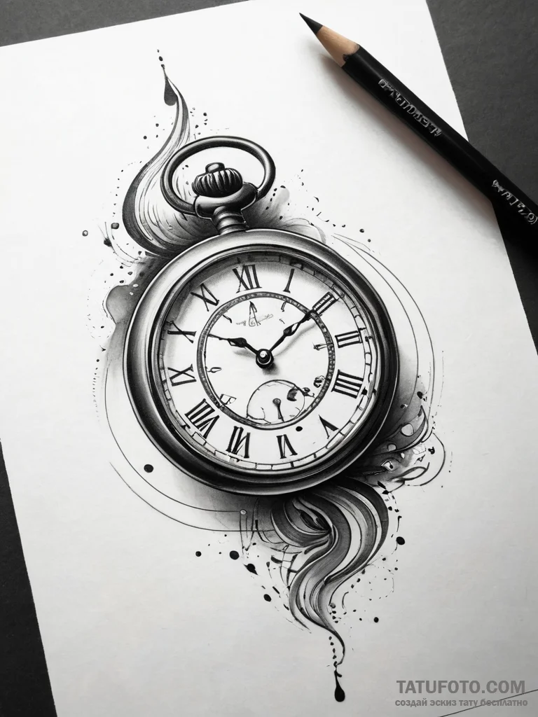 Pocket watch counting down to an unknown even... - эскиз тату (№1751315266_0, 30.06.2025 20:27) — Tatufoto.com