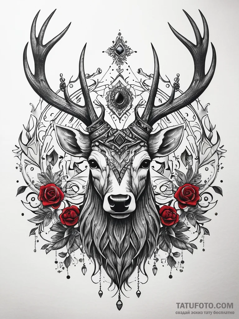 Bone stag crowned with crystals, concept art... - эскиз тату (№1751316922_0, 30.06.2025 20:55) — Tatufoto.com