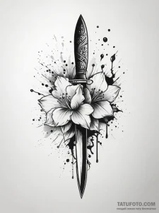 Knife breaking through ice bloom, ink illustr... - эскиз тату (№1751316985_0, 30.06.2025 20:56) — Tatufoto.com