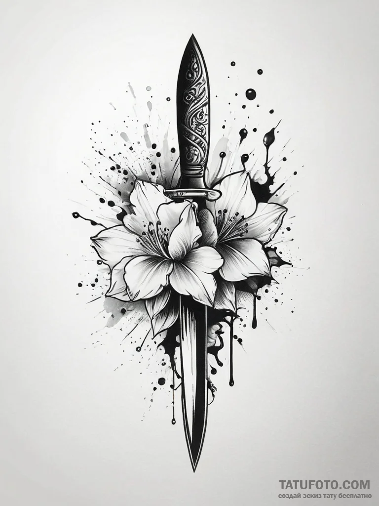 Knife breaking through ice bloom, ink illustr... - эскиз тату (№1751316985_0, 30.06.2025 20:56) — Tatufoto.com