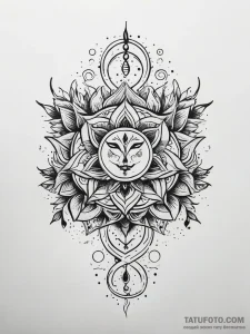 Hallowed serpent beneath celestial bloom, tat... - эскиз тату (№1751317048_0, 30.06.2025 20:57) — Tatufoto.com