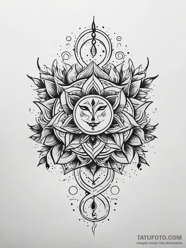 Hallowed serpent beneath celestial bloom, tat... - эскиз тату (№1751317048_0, 30.06.2025 20:57) — Tatufoto.com