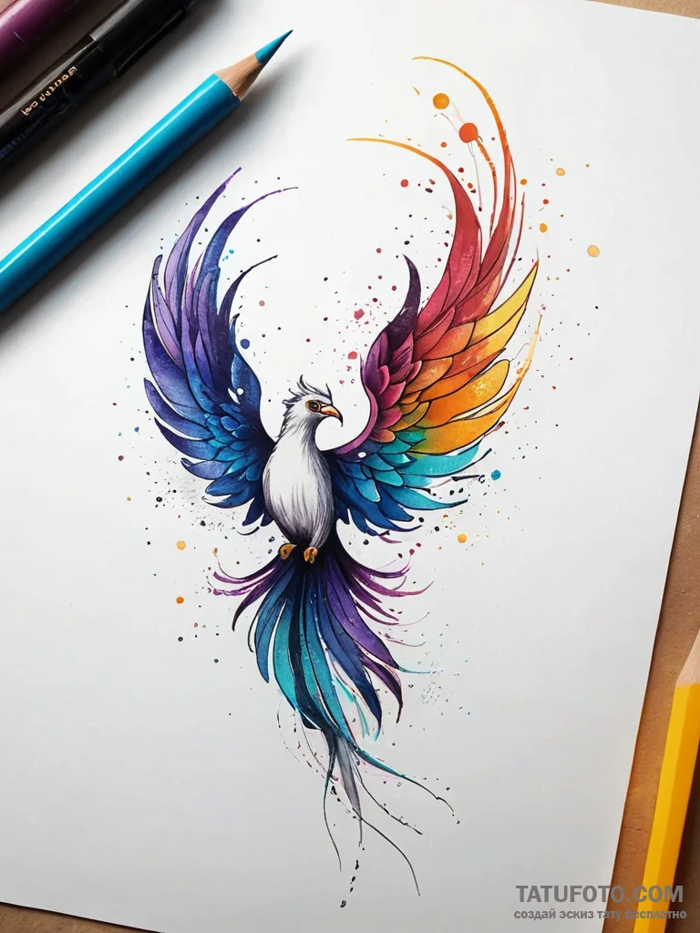 Astral phoenix reborn in nebula, tattoo line... - эскиз тату (№1751317111_0, 30.06.2025 20:58) — Tatufoto.com