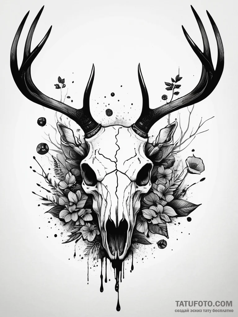 Bioluminescent mushrooms growing on a deer sk... - эскиз тату (№1751317176_0, 30.06.2025 20:59) — Tatufoto.com