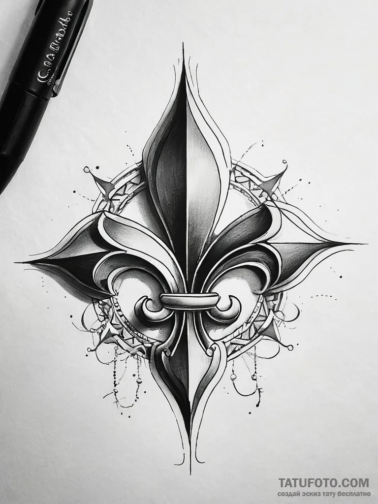 Fleur-de-lis forged from twisted thorns, tatt... - эскиз тату (№1751317684_0, 30.06.2025 21:08) — Tatufoto.com