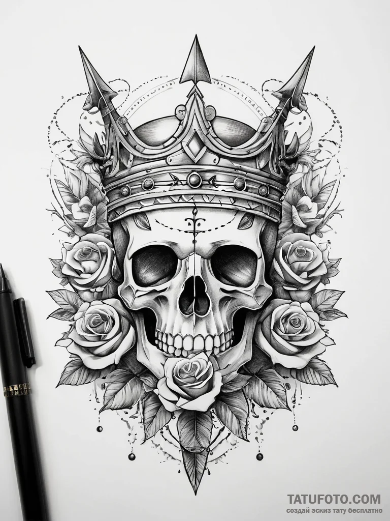 Leaf crown pierced by arrow, tattoo sketch de... - эскиз тату (№1751317748_0, 30.06.2025 21:09) — Tatufoto.com