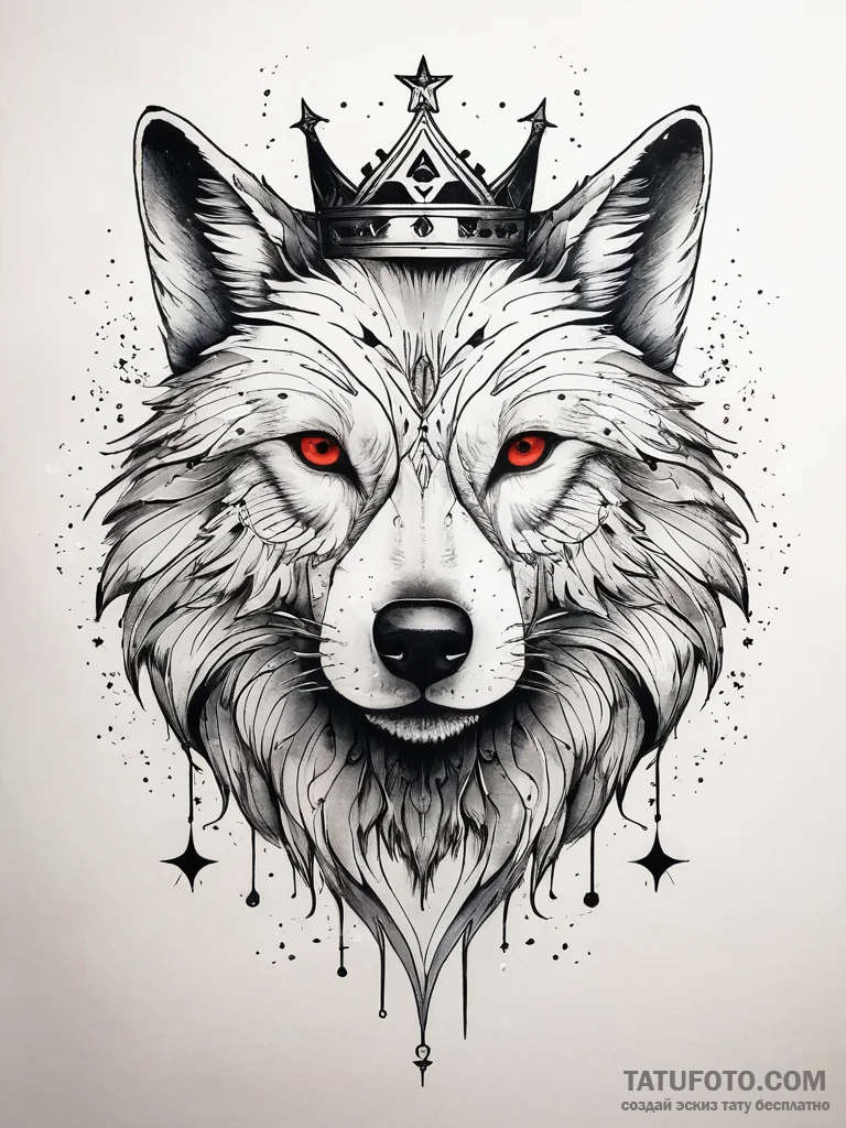 Ethereal wolf crowned in stars, tattoo sketch... - эскиз тату (№1751318003_0, 30.06.2025 21:13) — Tatufoto.com