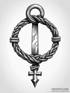 Dock cleat with a securely tied nautical rope... - эскиз тату (№1751318831_0, 30.06.2025 21:27) — Tatufoto.com