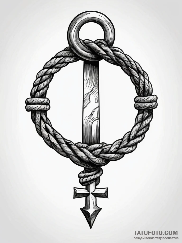 Dock cleat with a securely tied nautical rope... - эскиз тату (№1751318831_0, 30.06.2025 21:27) — Tatufoto.com