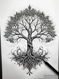 Horned serpent beneath spectral tree, ink ill... - эскиз тату (№1751318893_0, 30.06.2025 21:28) — Tatufoto.com