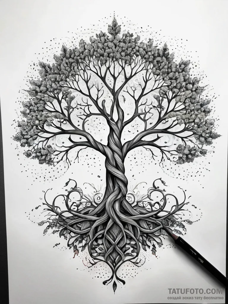 Horned serpent beneath spectral tree, ink ill... - эскиз тату (№1751318893_0, 30.06.2025 21:28) — Tatufoto.com