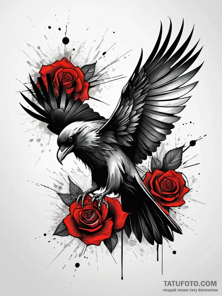 Ink splatter forming a raven, concept art for... - эскиз тату (№1751319340_0, 30.06.2025 21:35) — Tatufoto.com