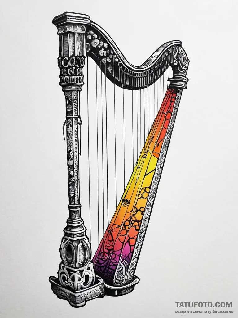 Bone harp with sinew strings, concept art for... - эскиз тату (№1751319614_0, 30.06.2025 21:40) — Tatufoto.com