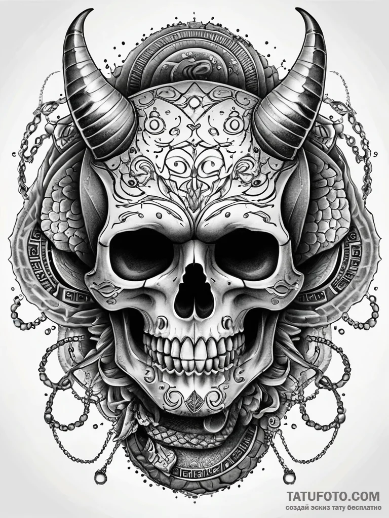 Arcane chains binding skull, artistic tattoo... - эскиз тату (№1751319740_0, 30.06.2025 21:42) — Tatufoto.com