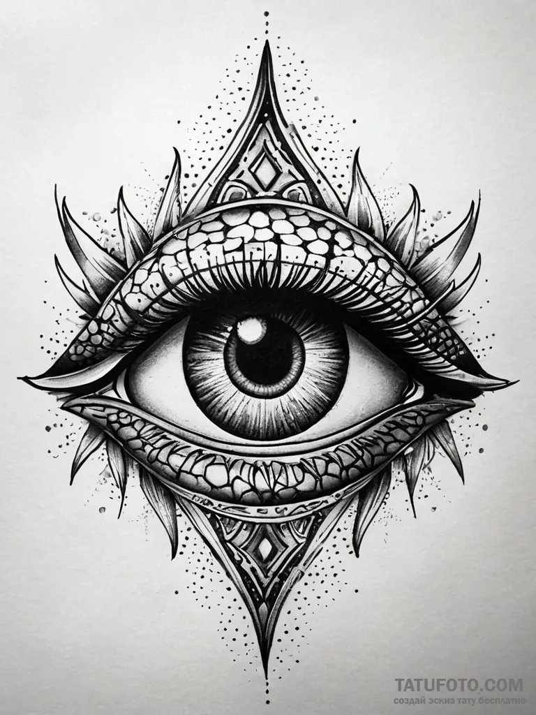 Dragon's eye reflecting a burning kingdom, ta... - эскиз тату (№1751319814_0, 30.06.2025 21:43) — Tatufoto.com