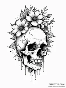 Ashen flower blooming from skull, tattoo flas... - эскиз тату (№1751325772_0, 30.06.2025 23:22) — Tatufoto.com