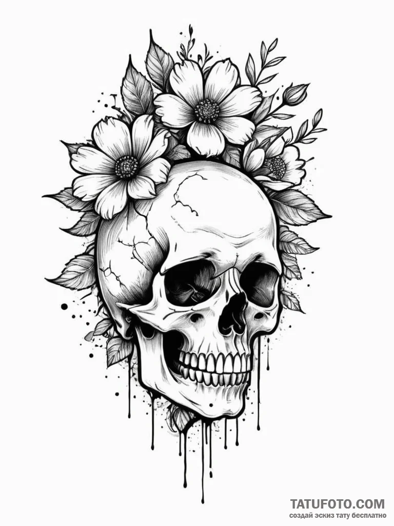 Ashen flower blooming from skull, tattoo flas... - эскиз тату (№1751325772_0, 30.06.2025 23:22) — Tatufoto.com