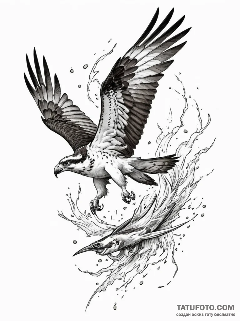 Osprey catching a fish made of lightning, tat... - эскиз тату (№1751326048_0, 30.06.2025 23:27) — Tatufoto.com