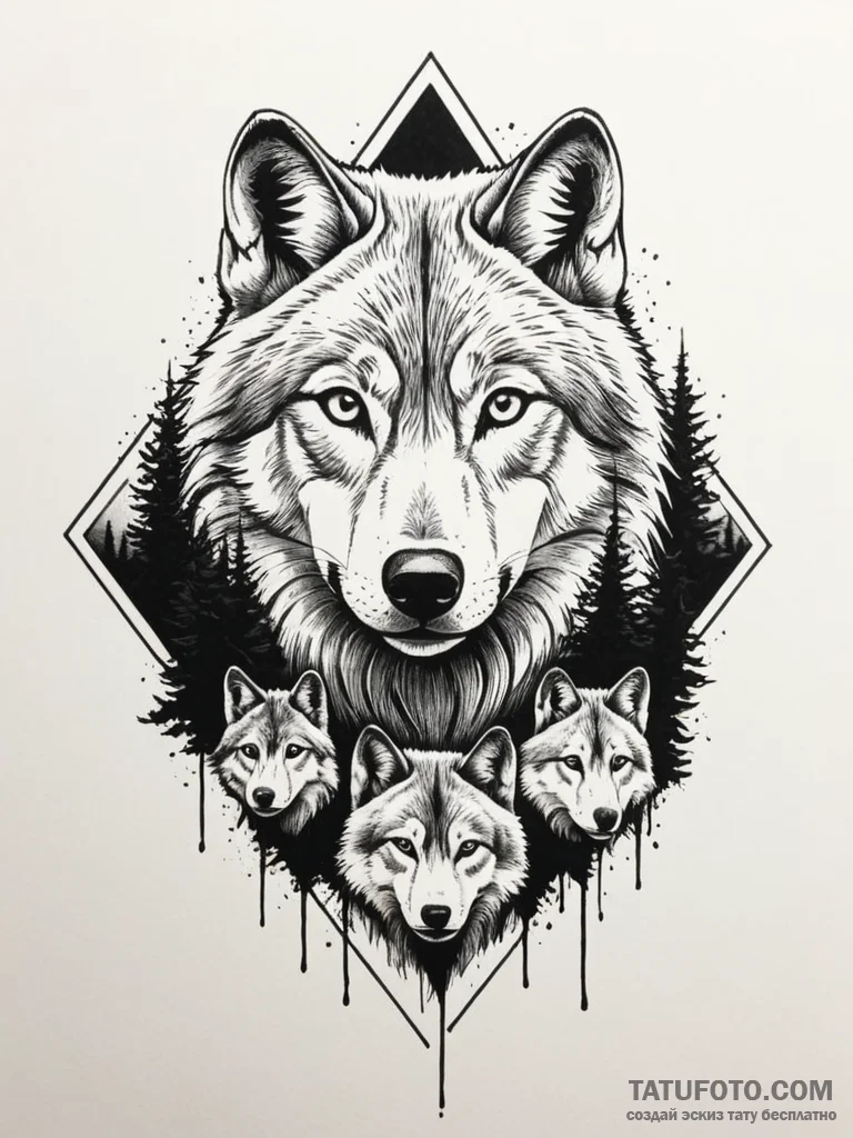 Infrared view of a wolf pack hunting, tattoo... - эскиз тату (№1751326111_0, 30.06.2025 23:28) — Tatufoto.com
