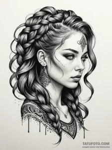 A powerful braided hair, intricate,, tattoo s... - эскиз тату (№1751326978_0, 30.06.2025 23:42) — Tatufoto.com