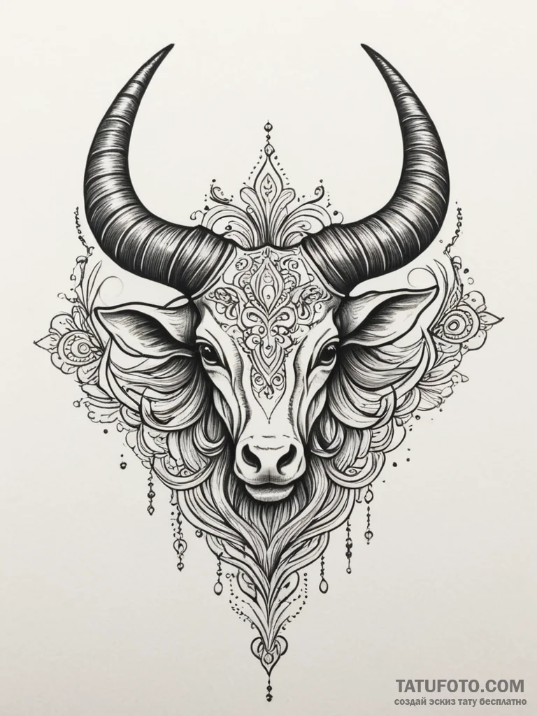 Horns, tattoo drawing outline, on a clean whi... - эскиз тату (№1751327118_0, 30.06.2025 23:45) — Tatufoto.com