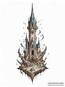 Haunted blade beneath shattered spire, artist... - эскиз тату (№1751327388_0, 30.06.2025 23:49) — Tatufoto.com