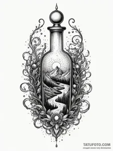 Plague vial beneath spectral rift, ink illust... - эскиз тату (№1751327525_0, 30.06.2025 23:52) — Tatufoto.com