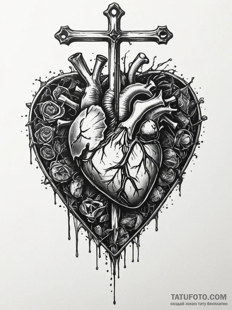 Ice heart locked in bone cage, tattoo flash s... - эскиз тату (№1751327657_0, 30.06.2025 23:54) — Tatufoto.com