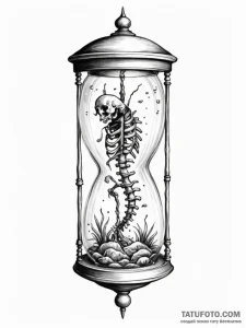 Fish skeleton swimming in an empty hourglass,... - эскиз тату (№1751327719_0, 30.06.2025 23:55) — Tatufoto.com