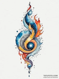 Cosmic flame spiraling upwards, tattoo sketch... - эскиз тату (№1751328178_0, 01.07.2025 00:02) — Tatufoto.com