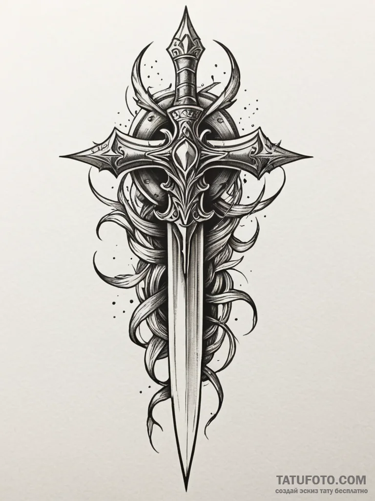 Dagger echoing spectral light, tattoo flash s... - эскиз тату (№1751328467_0, 01.07.2025 00:07) — Tatufoto.com