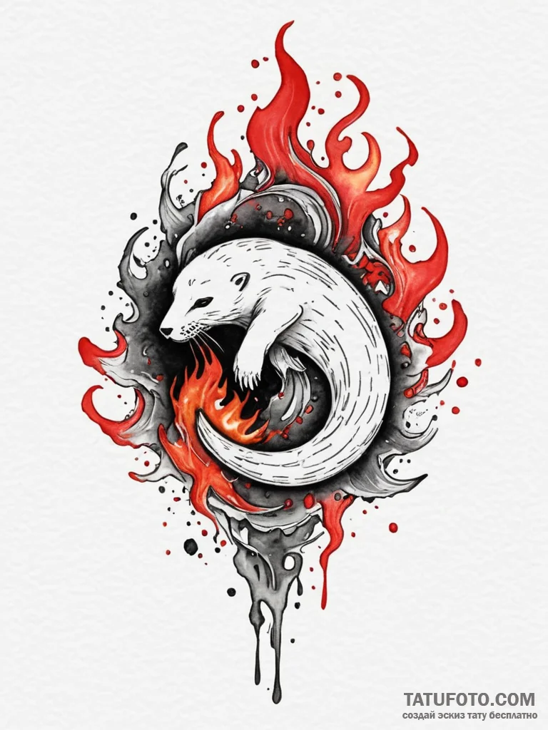 Burning seal breaking apart, tattoo sketch de... - эскиз тату (№1751329246_0, 01.07.2025 00:20) — Tatufoto.com