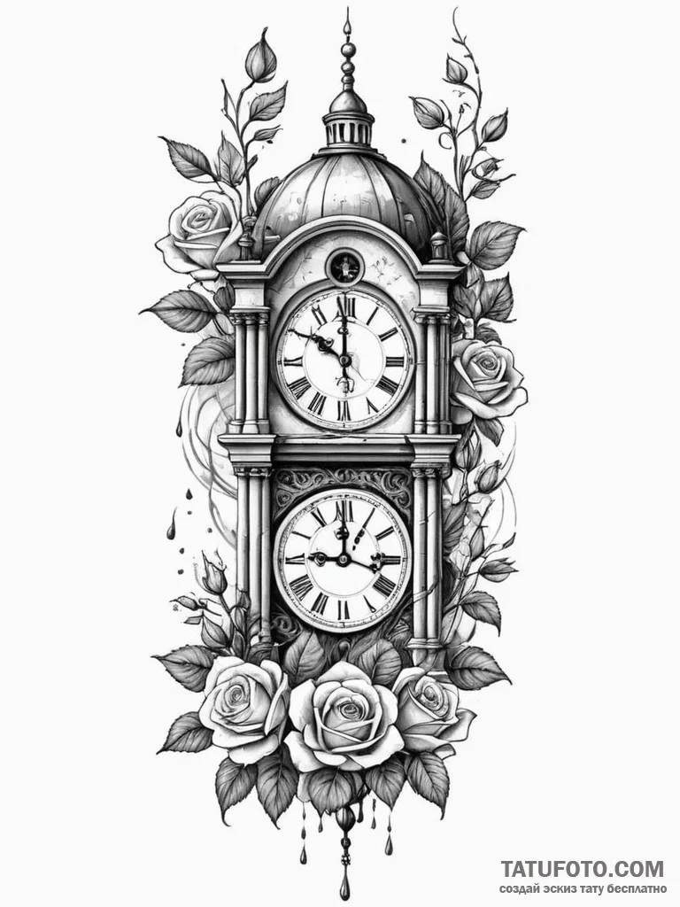 Clock tower with broken chimes, concept art f... - эскиз тату (№1751329373_0, 01.07.2025 00:22) — Tatufoto.com