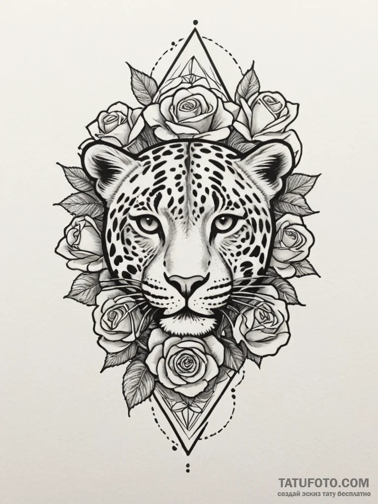 Leopard shadow stalking stars, tattoo line ar... - эскиз тату (№1751329500_0, 01.07.2025 00:25) — Tatufoto.com