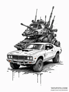 Mad max-style vehicle, armored with scrap met... - эскиз тату (№1751329698_0, 01.07.2025 00:28) — Tatufoto.com