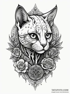 Cat skeleton clutching ancient coin, tattoo l... - эскиз тату (№1751330033_0, 01.07.2025 00:33) — Tatufoto.com