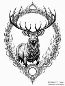 Burning stag leaping through ring of fire, co... - эскиз тату (№1751330097_0, 01.07.2025 00:34) — Tatufoto.com