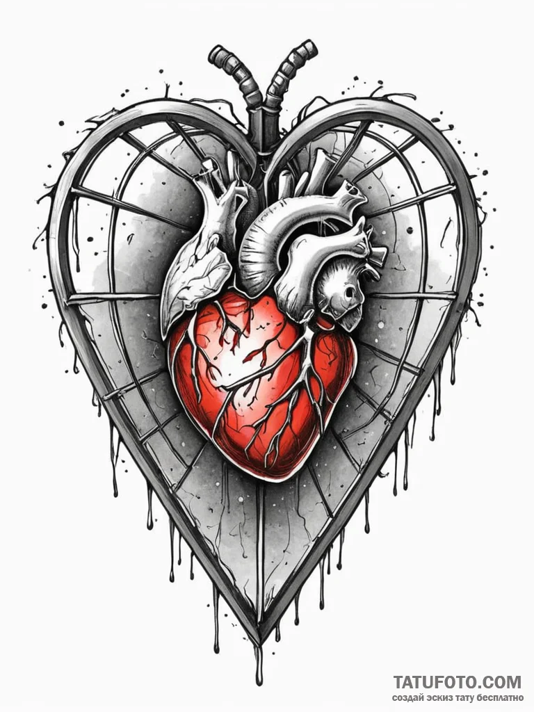 Ice heart locked in bone cage, ink illustrati... - эскиз тату (№1751330160_0, 01.07.2025 00:36) — Tatufoto.com